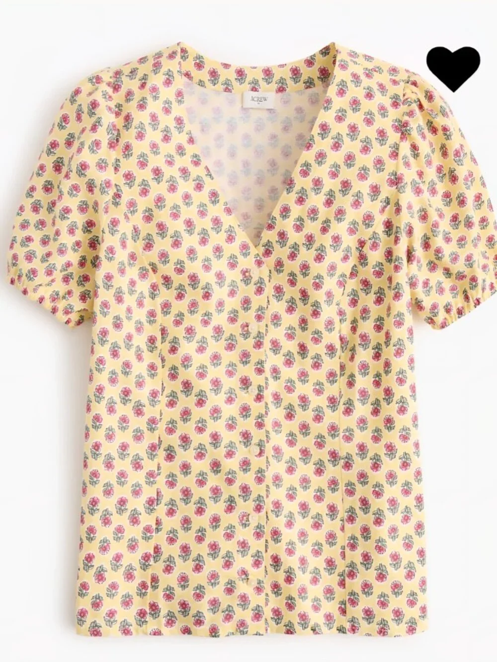 J. Crew Block-print Linen-Blend Button-Up S/S Top Yellow Floral Print size 8